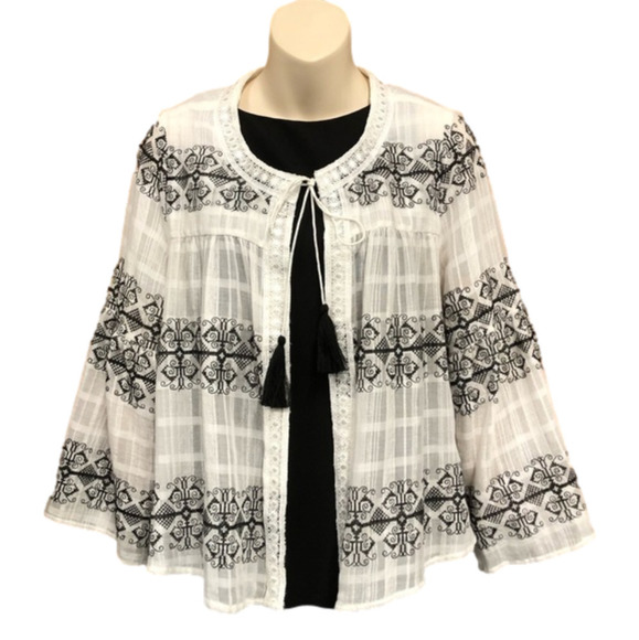 𝅺NANETTE Lepore embroidered bell sleeve topper drapey blouse Small - Picture 1 of 4